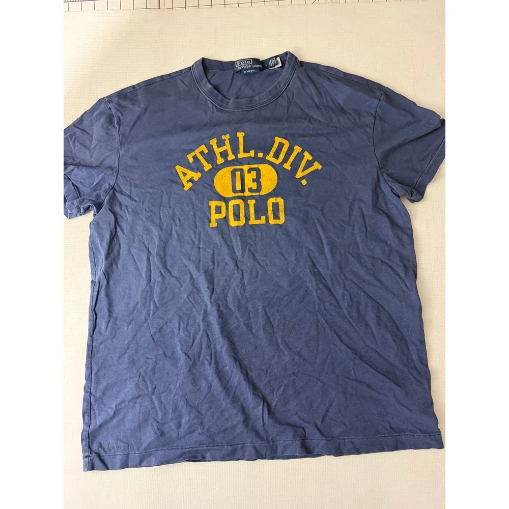Polo Ralph Lauren T-Shirt Men Medium Blue Athl Div 03 Graphic Classic Fit